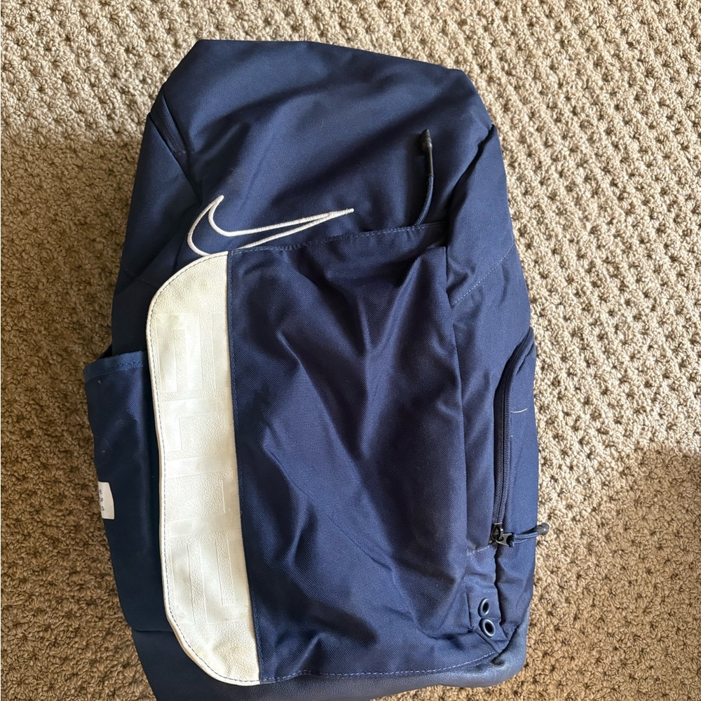 Nike Navy and White Men's Backpack with Swoosh Accent